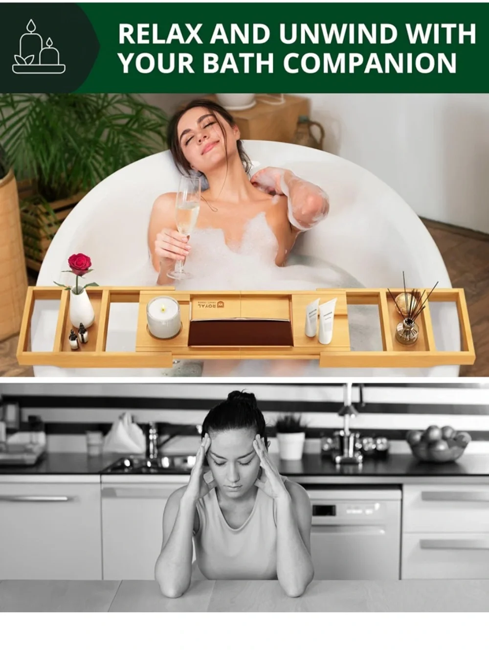 Royal Craft Wood Premium Foldable Bath Tray Caddy- Natural Wood NWOT